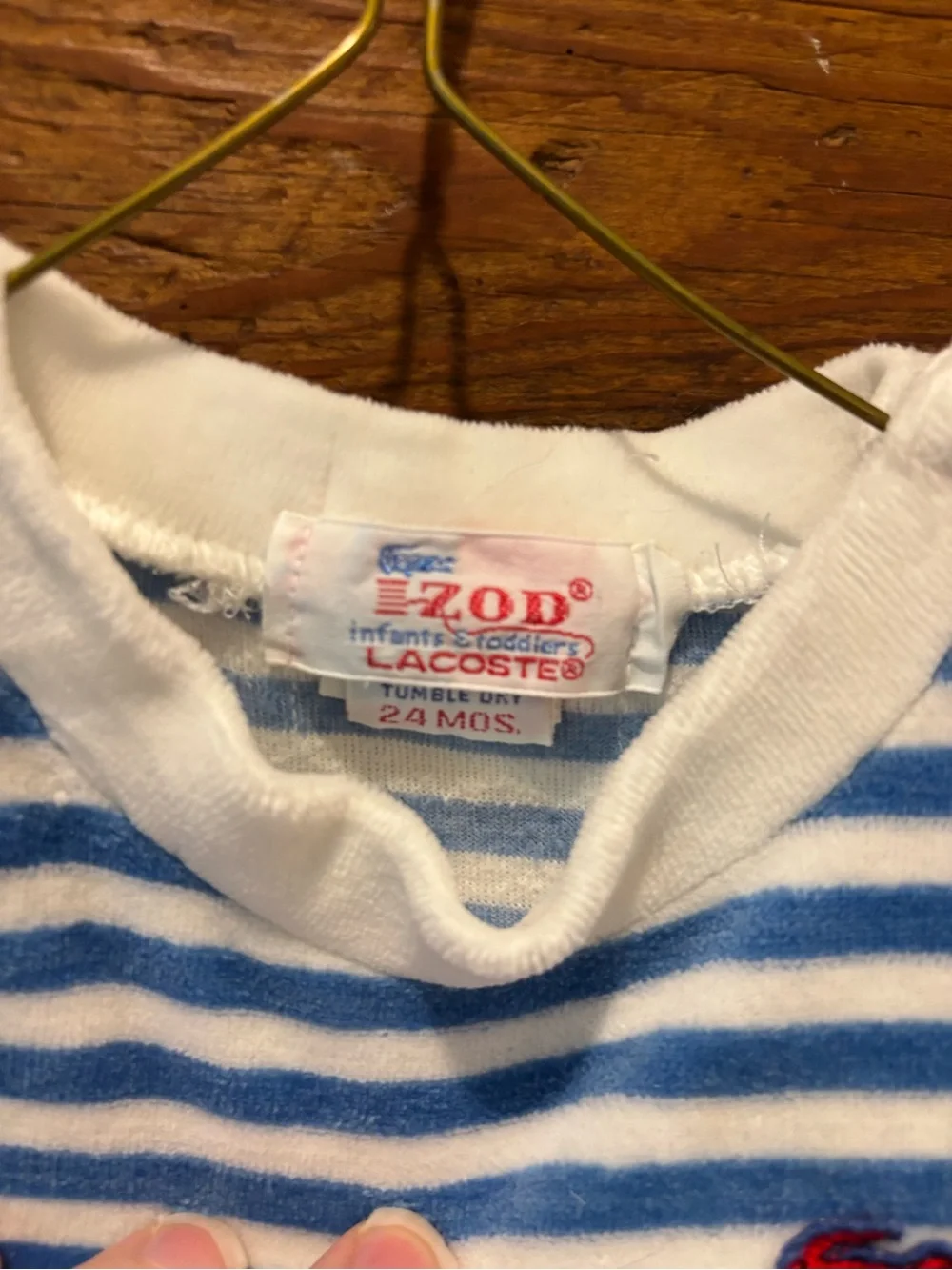 Vintage Lacoste Blue & White Striped Baby One-Piece Bodysuit